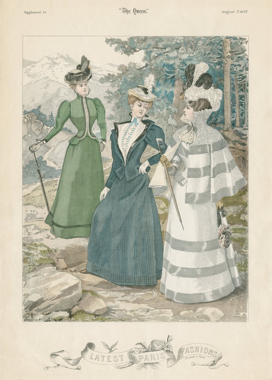 Nejnovější móda v Paříži, ilustrace z The Queen, 7. srpna 1897 od Adolf Karol Sandoz