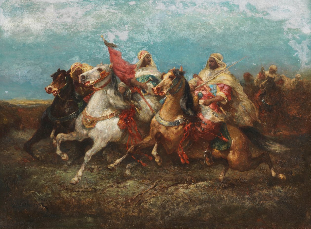 Tři Arabové jedoucí vlevo s družinou od Adolf Schreyer