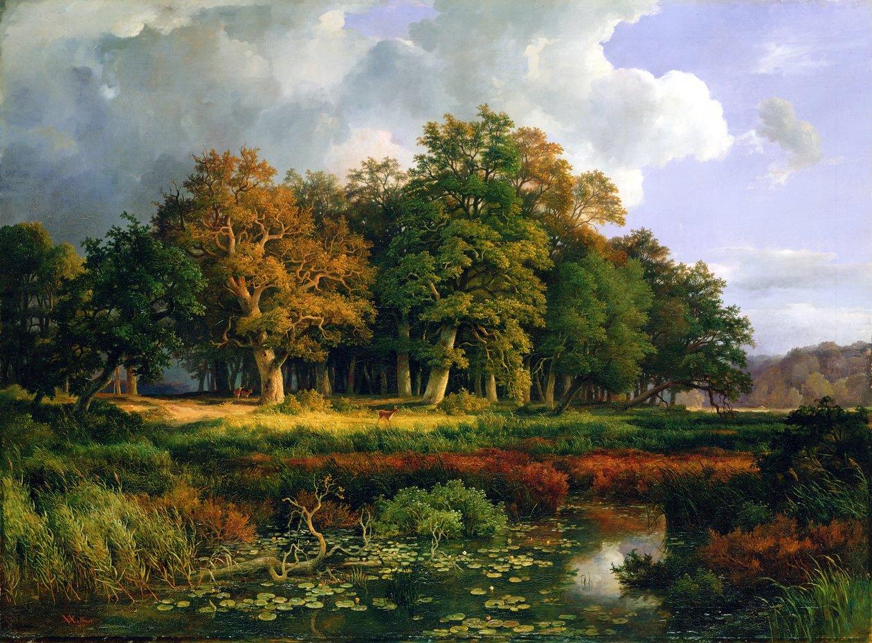 Stangenmuhlengrund v Sachsenwaldu, 1852 od Adolf Vollmer