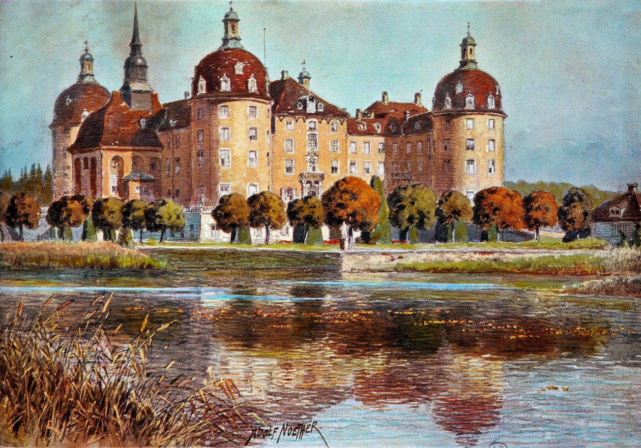 Pohled na zámek Moritzbourg Grafika Adolphe Nothera (1855-?) Paříž 19. století, dekorativní umění od Adolf Noether