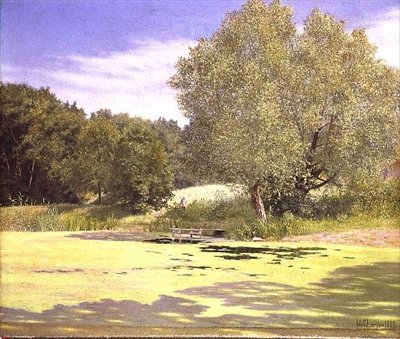 Rybář opouštějící rybník od Adolf Alfred Larsen