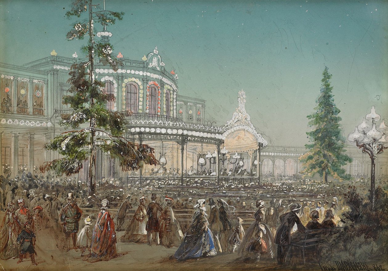 Oslava 25. výročí železnice Carskoe Selo v koncertní síni Pavlovského nádraží, 1862 od Adolf Charlemagne