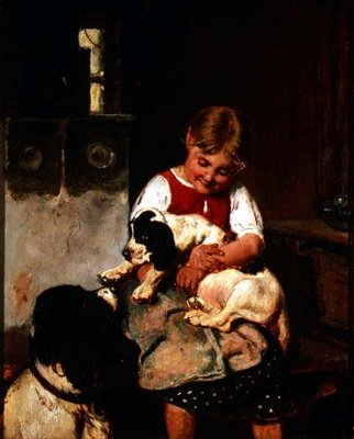 Mladá dívka se štěnětem od Adolf Eberle