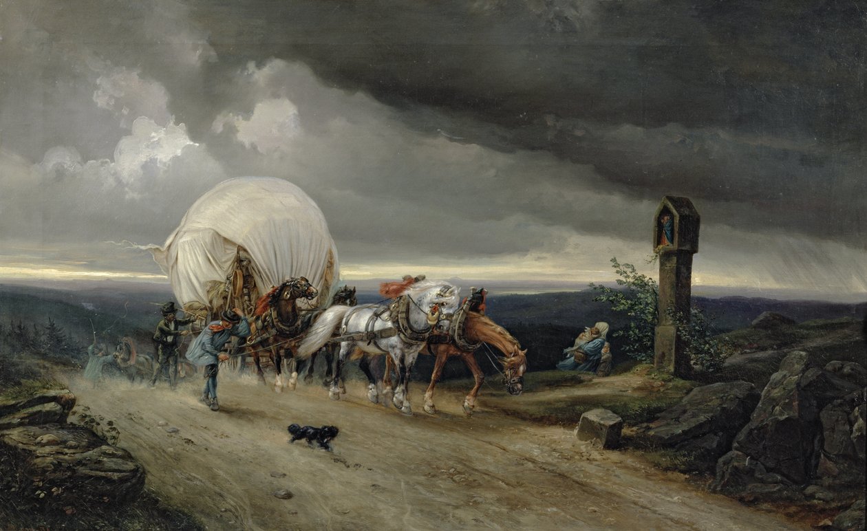 Koně táhnoucí vozíky do kopce, 1856 od Adolf Friedrich