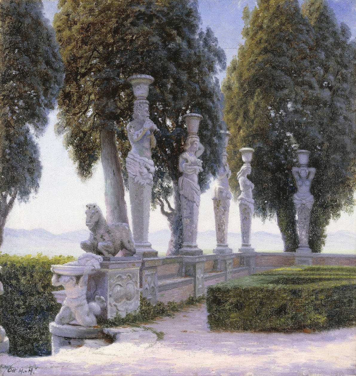 Náměstí s karyatidami v areálu vily Farnese, Caprarola; Piazzale delle Cariatidi v parku Palazzo Farnese v Caprarola od Adolf Heinrich Hansen