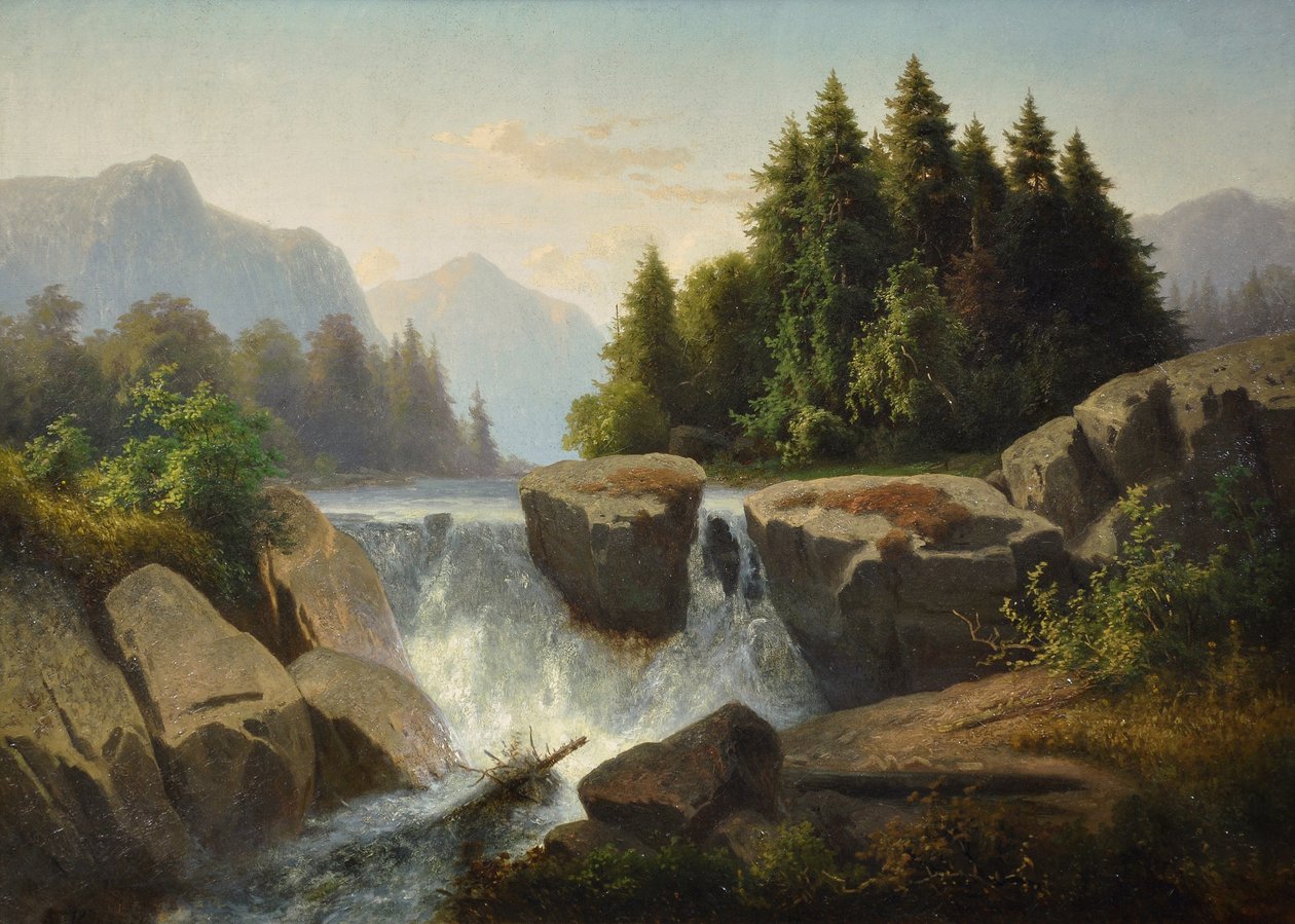 Horská krajina s vodopádem, c. 1853 od Adolf Kosárek