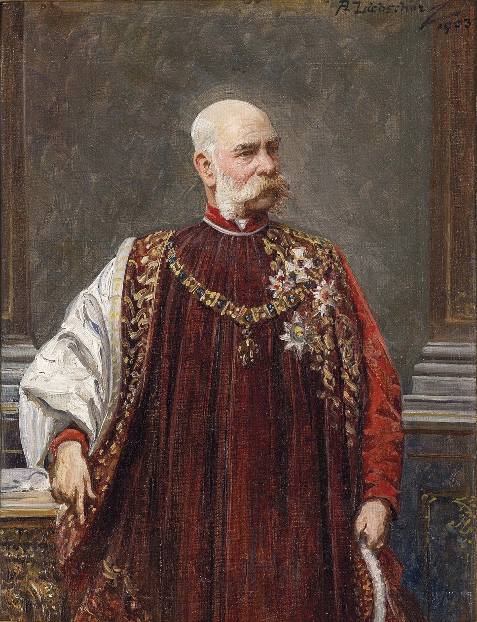 Portrét Františka Josefa I. Rakouska jako velmistra zlatého rouna, 1903 od Adolf Liebscher