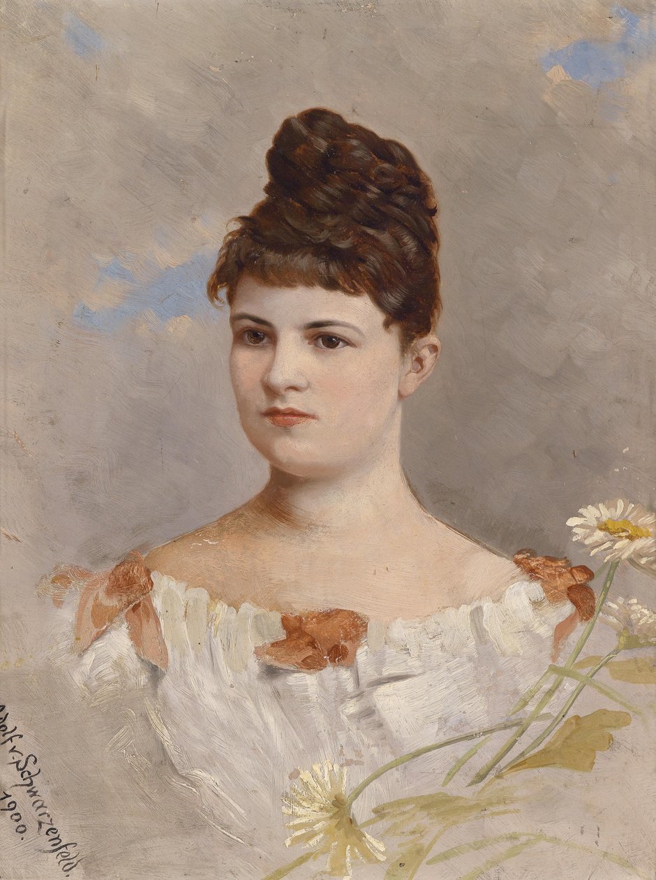 Portrét Ottilie Schneitt von Schwarzenfeld podle štítku na zadní straně od Adolf d. Ä. Schreitter von Schwarzenfeld