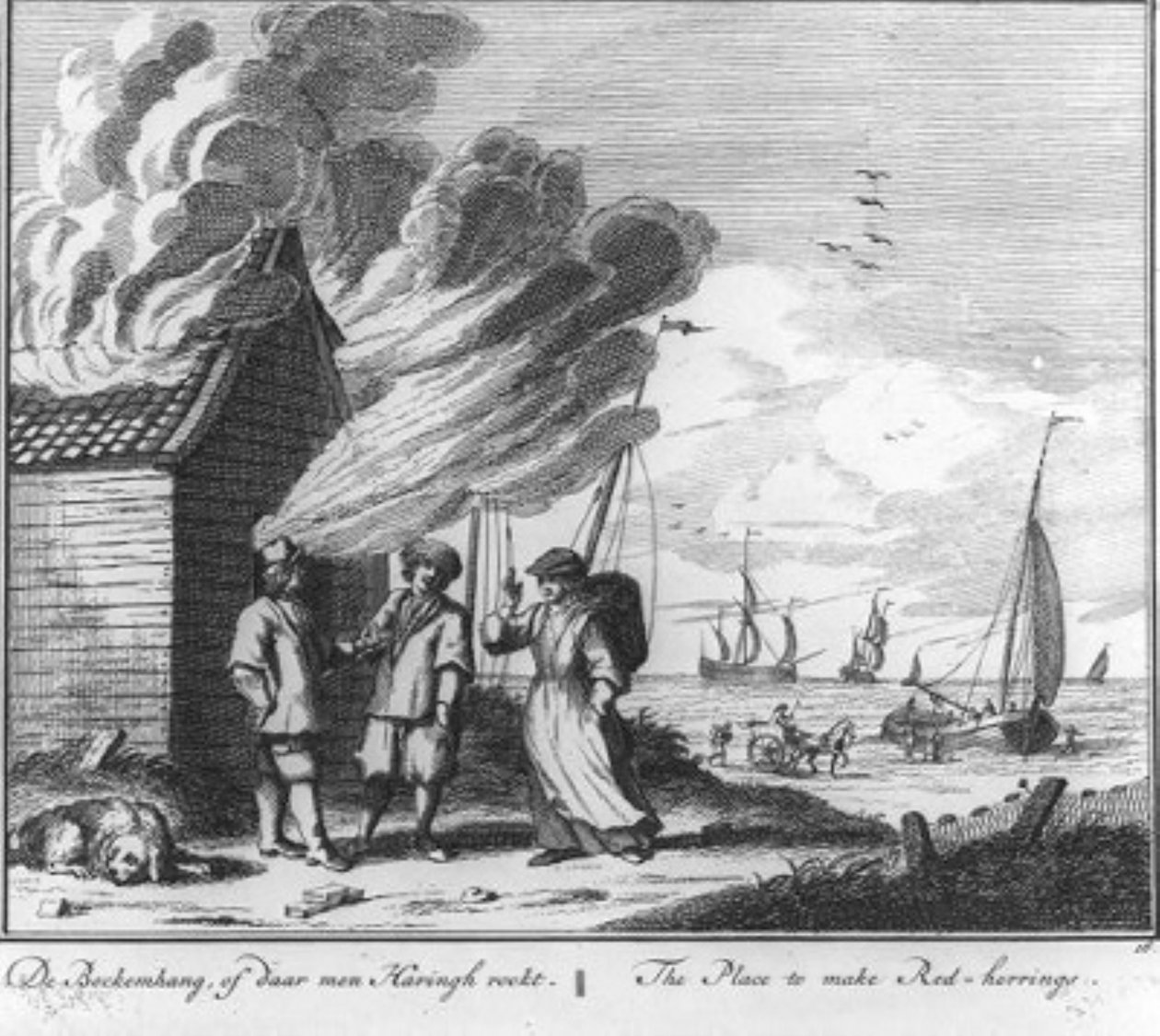 „De bockemhang, of daar men haringh rookt“ (č. 16 ze série o lovu sleďů) od Adolf van der Laan