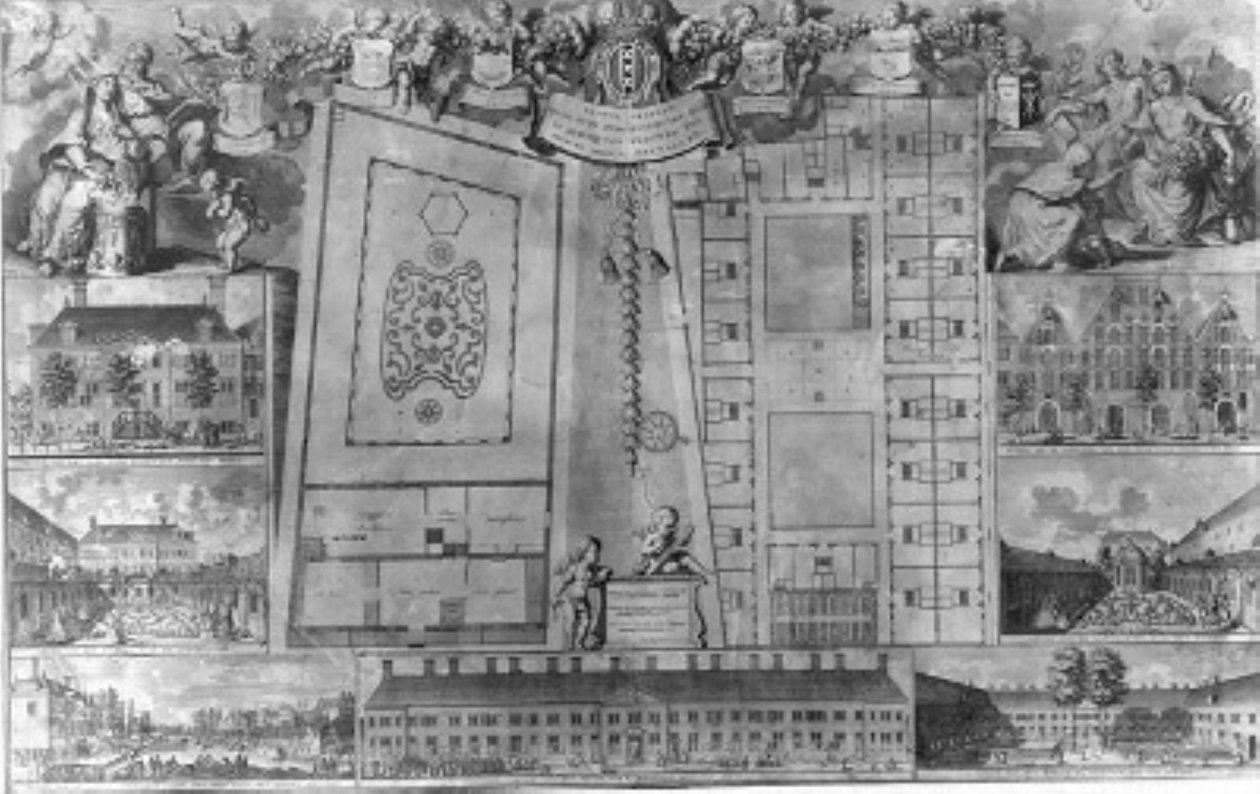 Půdorysy bývalého Ouderzijds Huiszittenhuis a bývalého Huiszitten Weduwenhof od Adolf van der Laan
