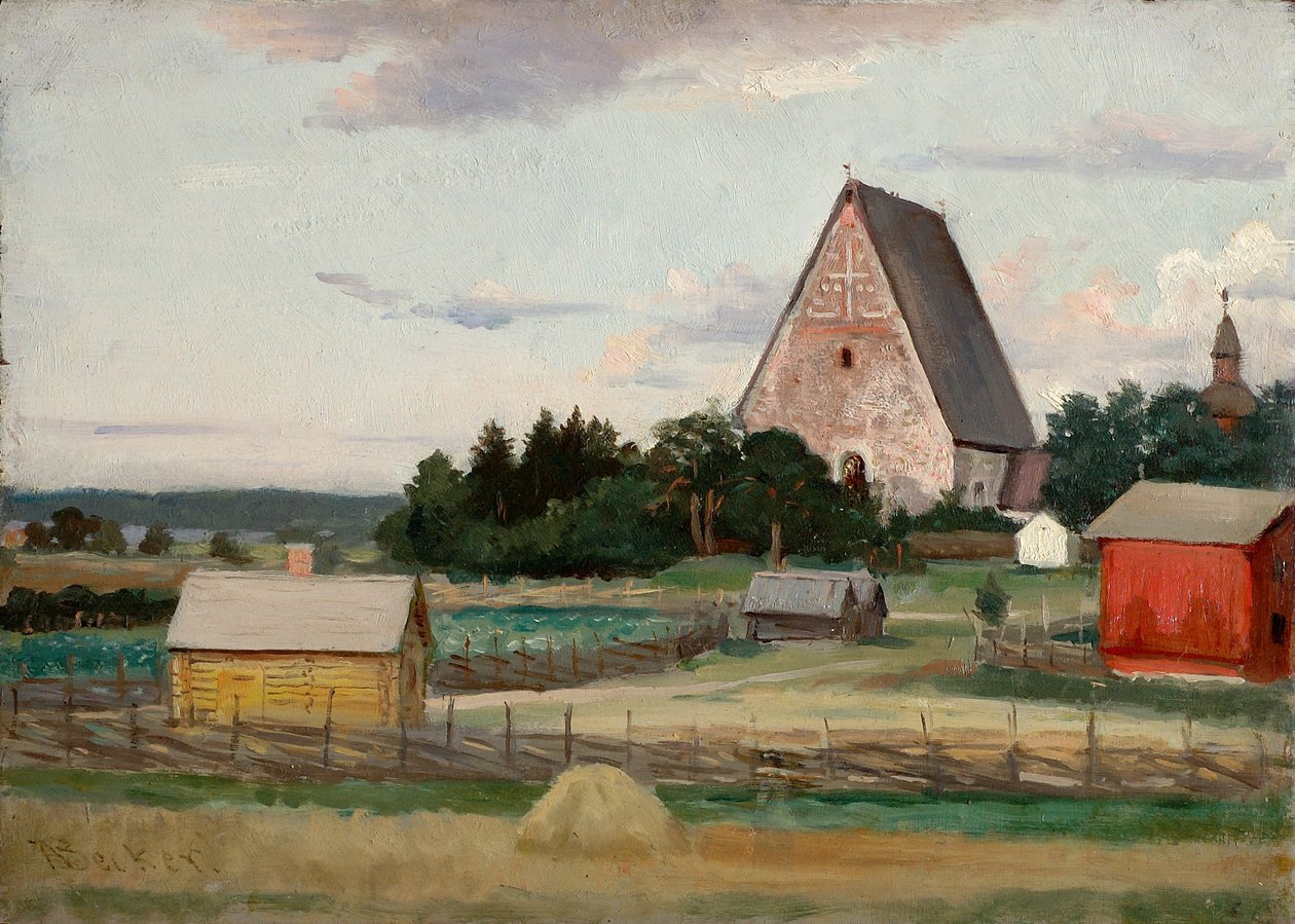 Kostel Lohja, náčrtek od Adolf von Becker