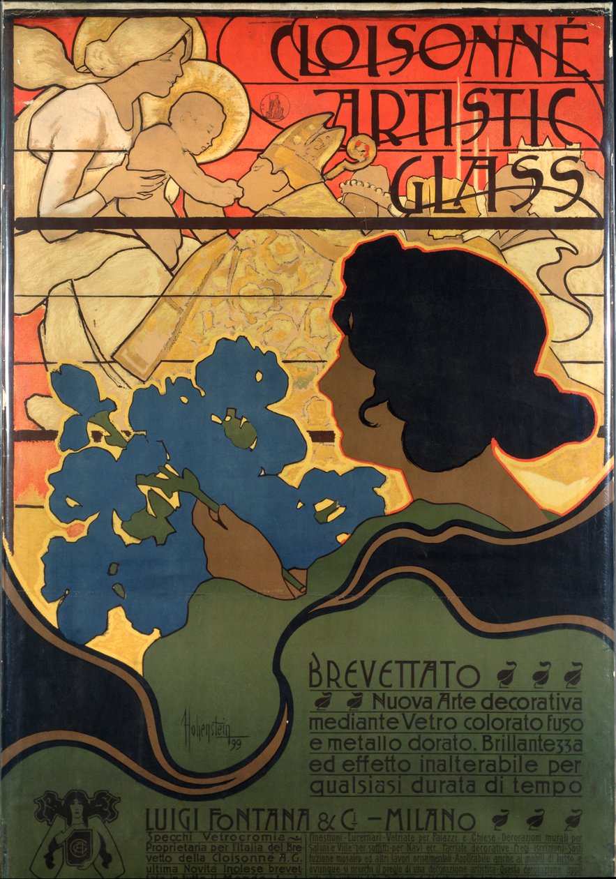Reklamní plakát na Cloisonne Glass, s betlémem od Adolfo Hohenstein