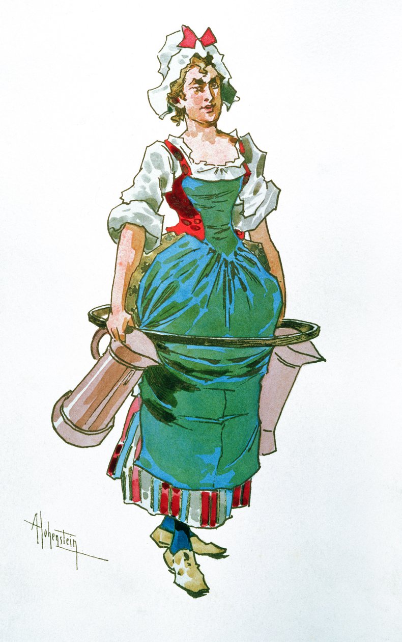 Kostýmní návrh pro služku z Opery Manon Lescaut od Giacoma Pucciniho (1858-1924) (wc) od Adolfo Hohenstein