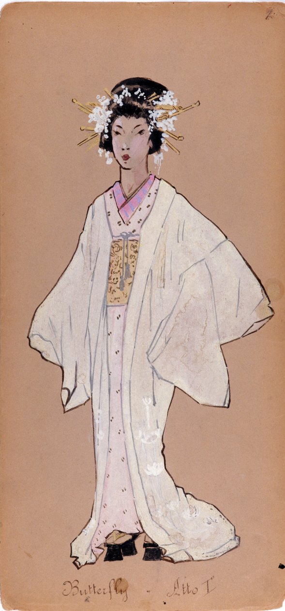 Kostým postavy Cii cio san pro operu „Madame Butterfly“ od Giacoma Pucciniho od Adolfo Hohenstein