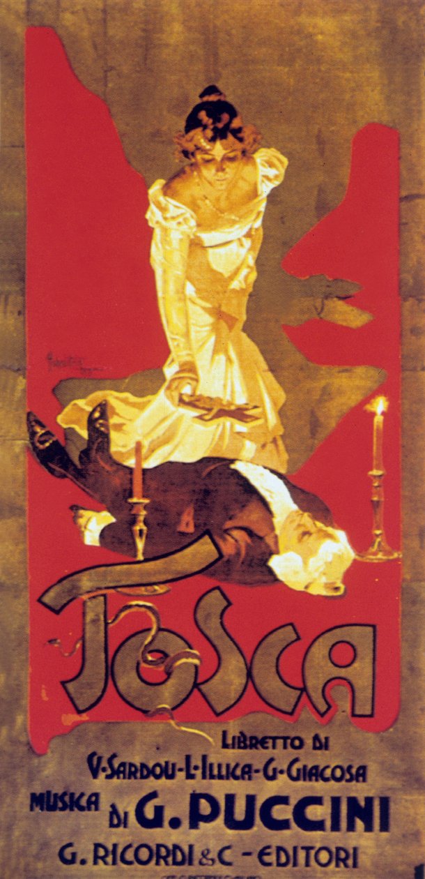 Obálka Adolfa Hohensteina k partituře opery Tosca Giacoma Pucciniho od Adolfo Hohenstein