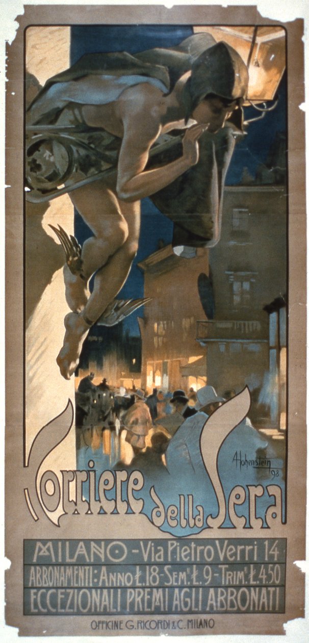 Plakát propagující deník "Corriere della Sera", vytištěný v Miláně, 1898 od Adolfo Hohenstein