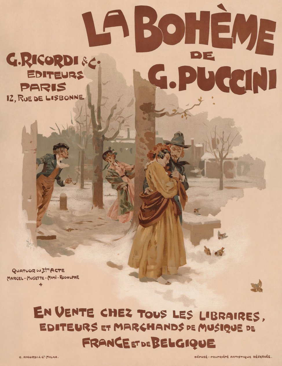 Plakát k opeře Bohéma od Giacoma Pucciniho, 1895. od Adolfo Hohenstein