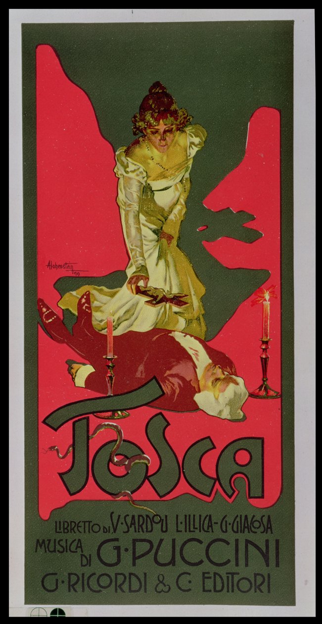Tosca, plakát propagující představení od Adolfo Hohenstein