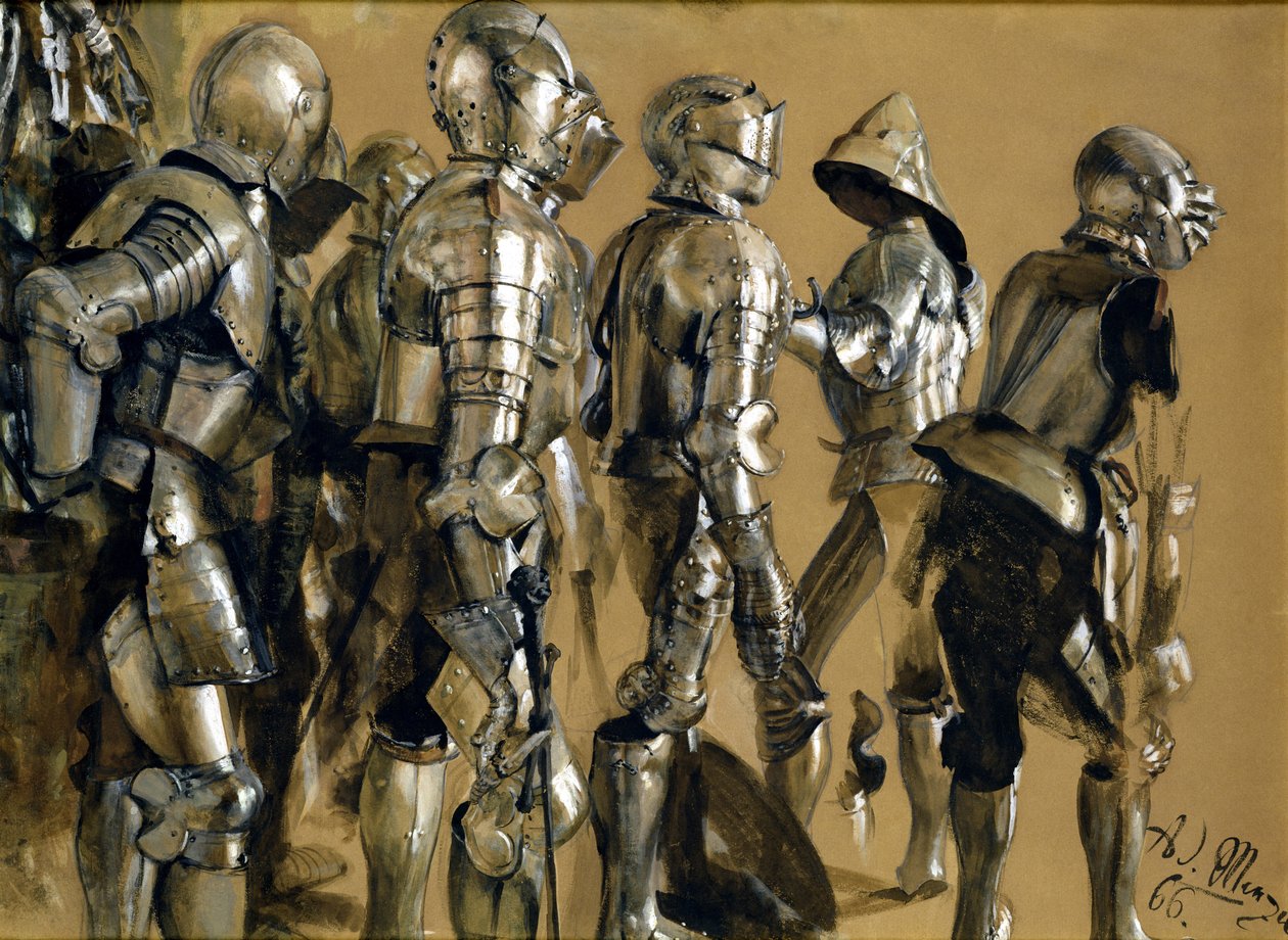 Armour, 1866 (kvaš na papíře připevněný na kartě) od Adolph Menzel