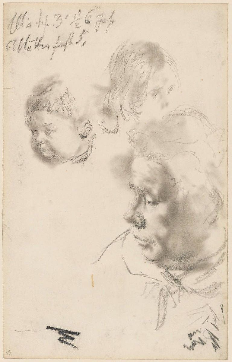 Ženská hlava a dvě dětské hlavy od Adolph Menzel