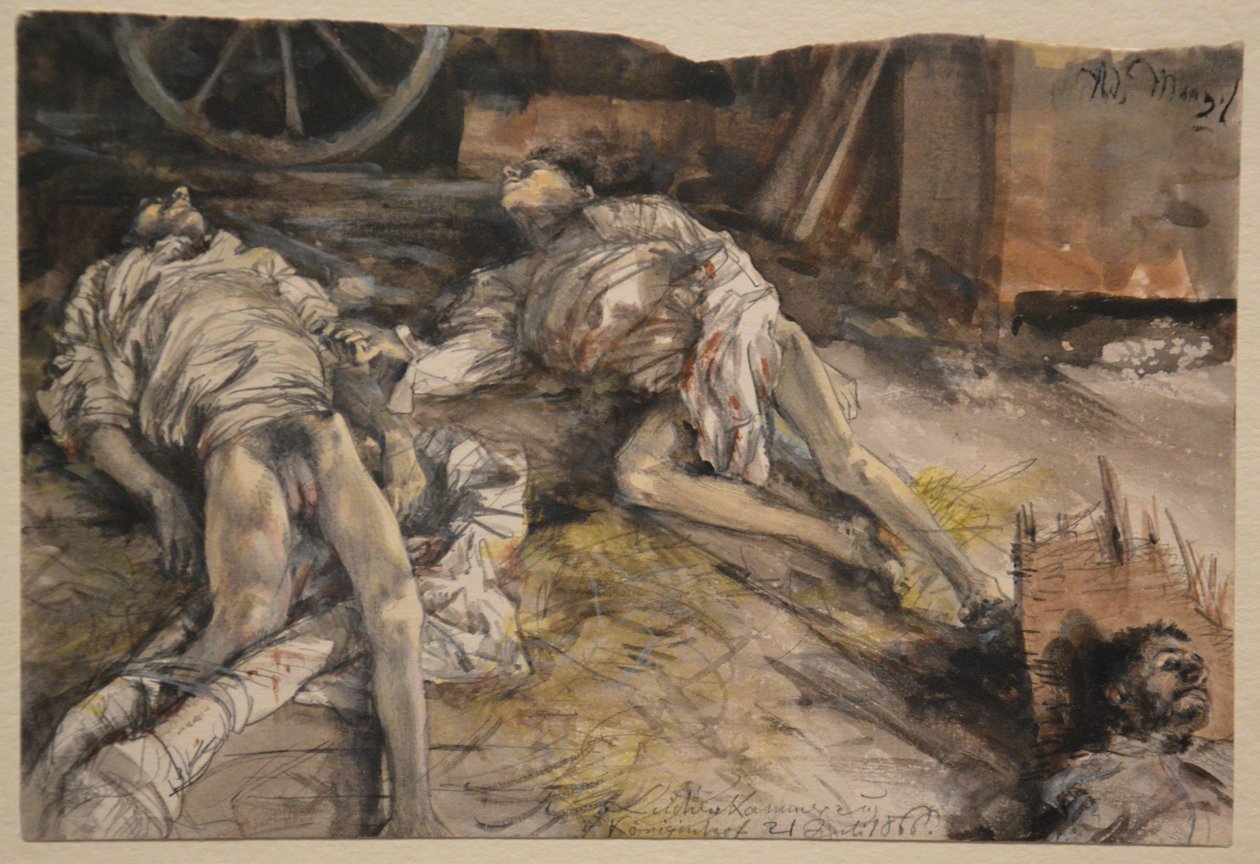 Tři padlí vojáci ve stodole od Adolph Menzel