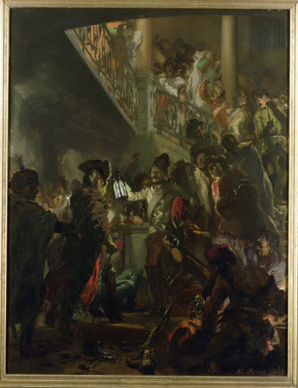 Fridrich II. Veliký (1712-86) v Lissa, Bonsoir, Messieurs! 1858 od Adolph Menzel