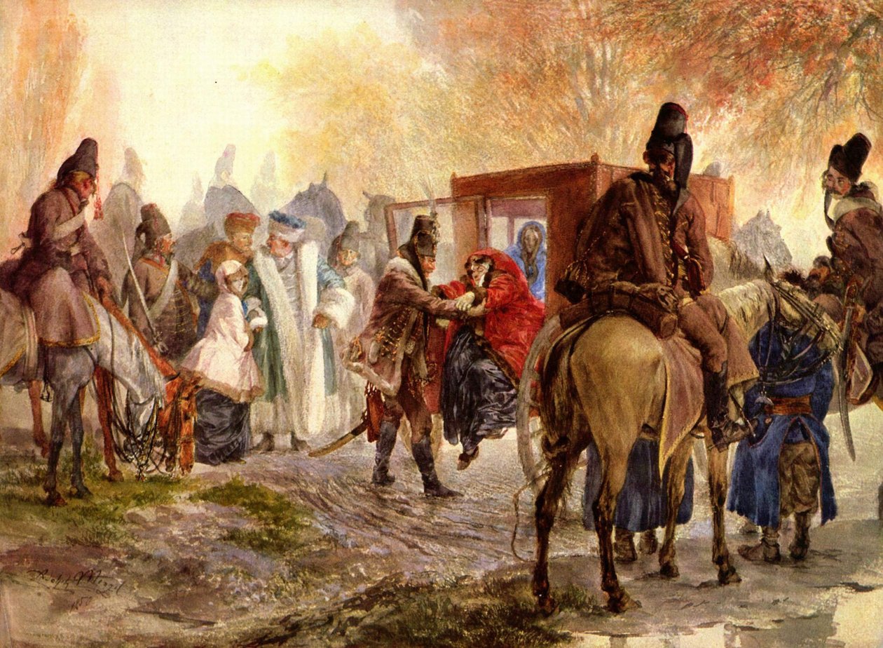 Husaři vychovávají polskou rodinu od Adolph Menzel