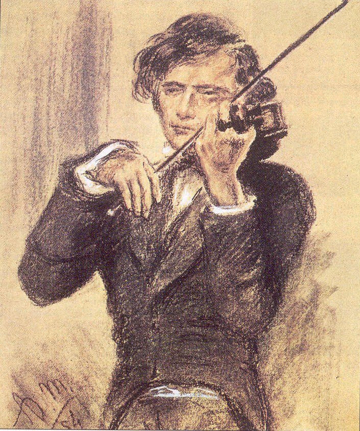 Kresba křídou od Josepha Joachima od Adolph Menzel