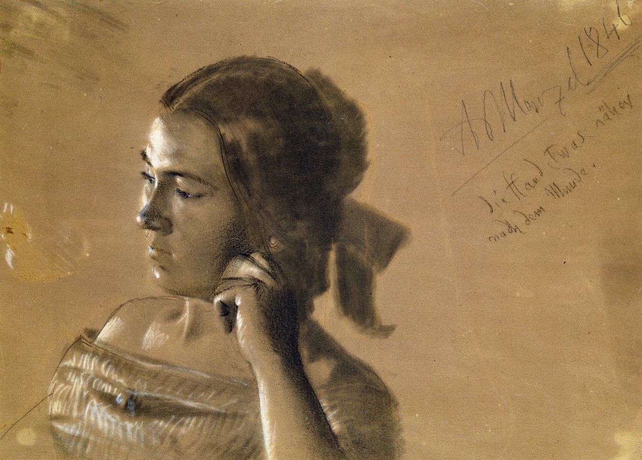 Studie k portrétu paní Von Maercker, 1846 (křída a dřevěné uhlí na papíře) od Adolph Menzel