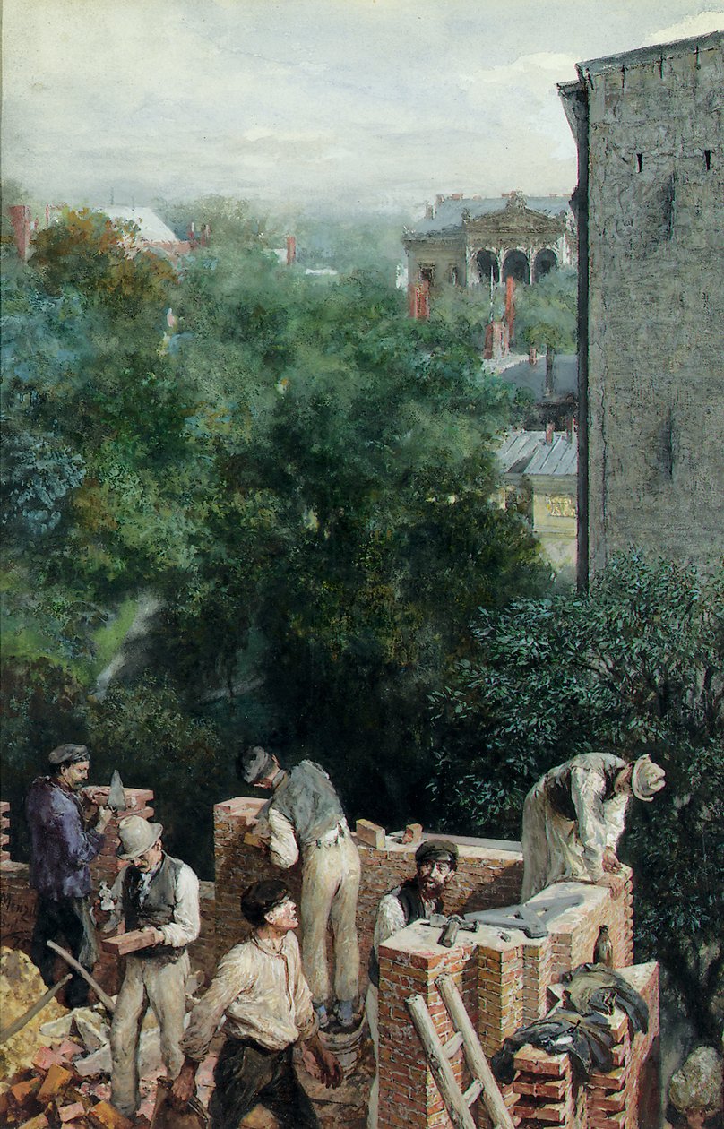 Zedníci na staveništi, 1875 od Adolph Menzel