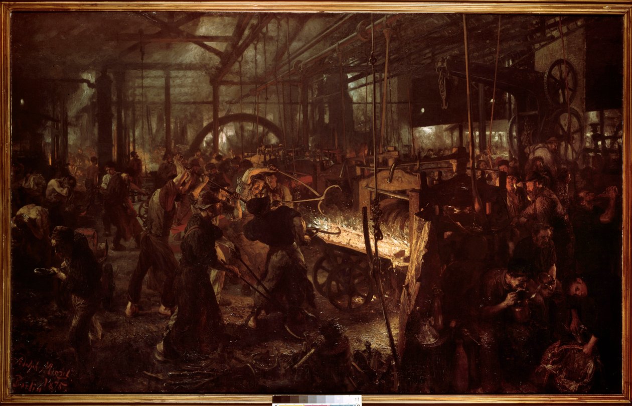 Hutnictví: ""Válcovna, práce v kovárně"" Obraz Adolfa Menzela (1815-1905) od Adolph Menzel