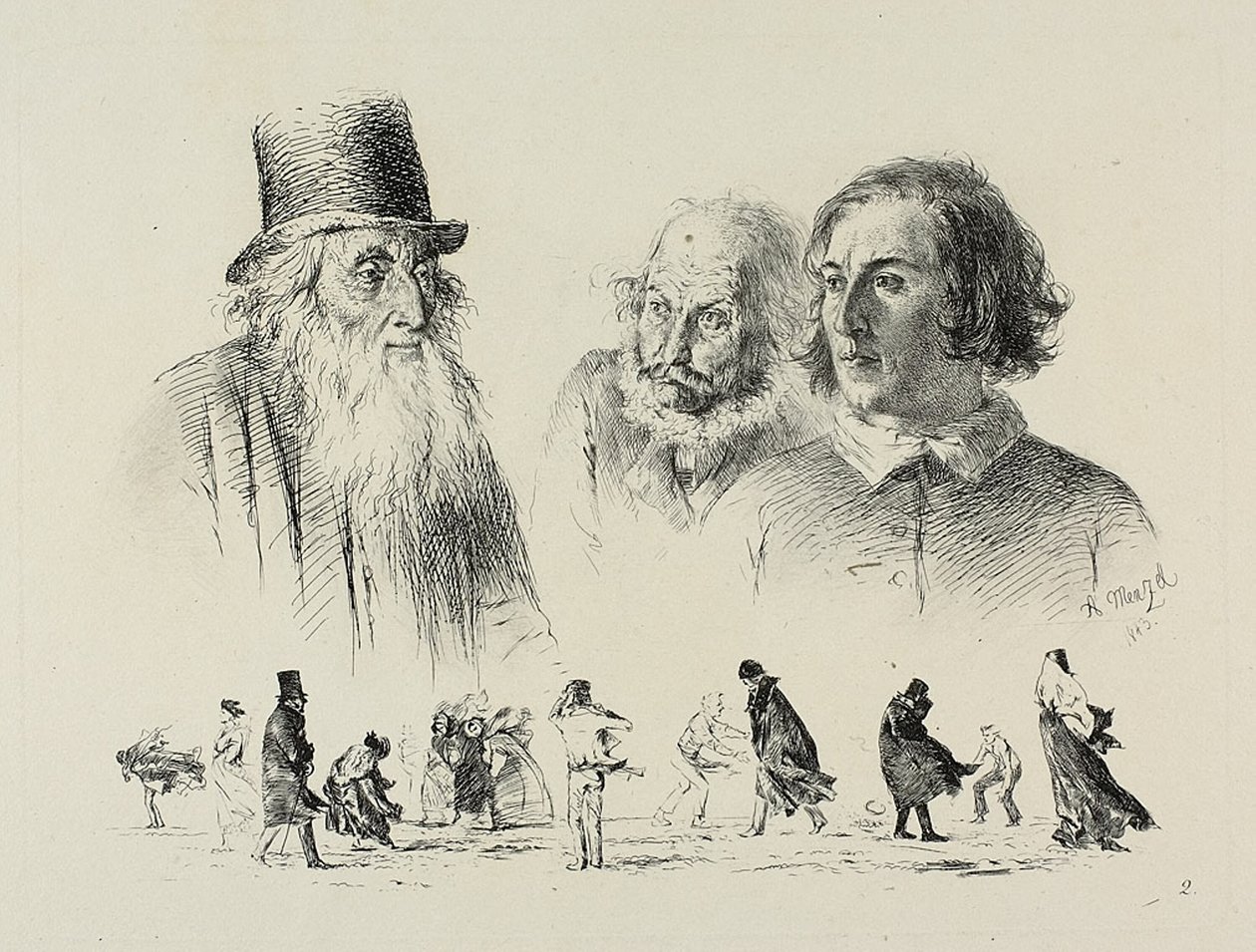 Deska dva, od Radierversuche od Adolph Menzel