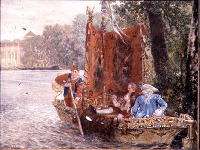 Výlet po řece v Rheinsburgu, 1860 (olej) od Adolph Menzel