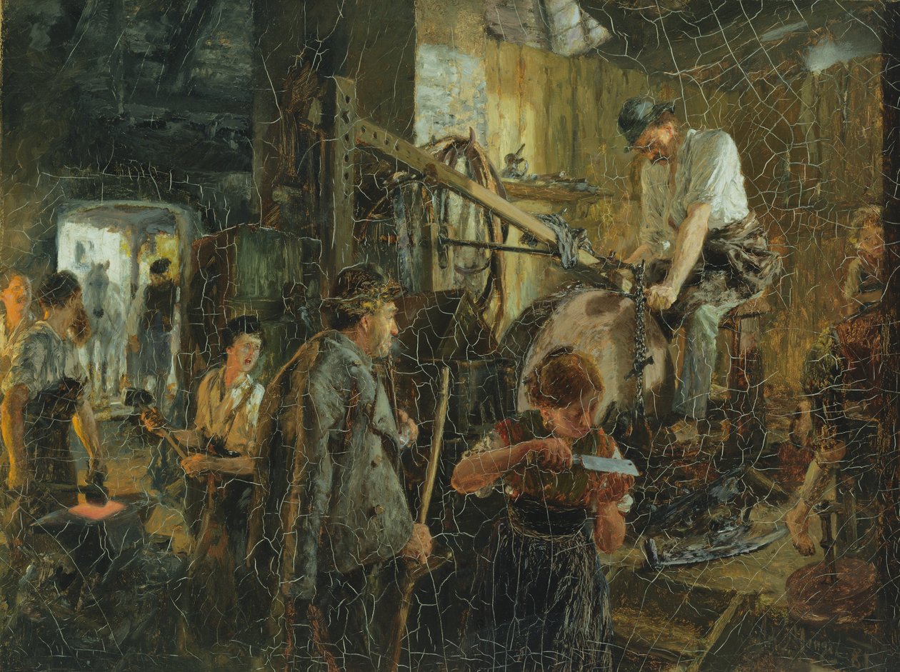 Bruska na nože v kovárně v Hofgasteinu, 1881 od Adolph Menzel