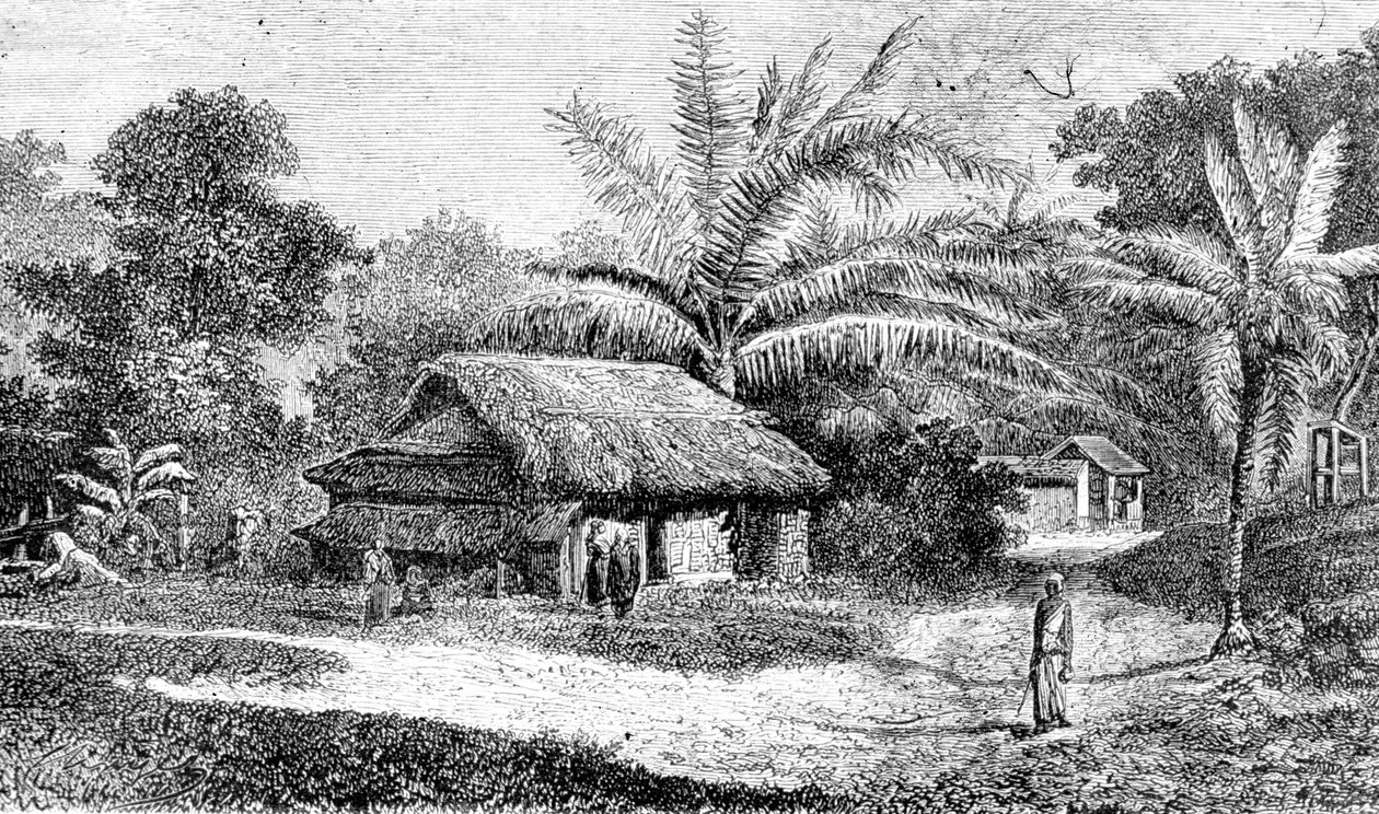 Vesnice v údolí Colombo, Srí Lanka (rytina) od Adolph Hermann & Robert (after) Schlagintweit