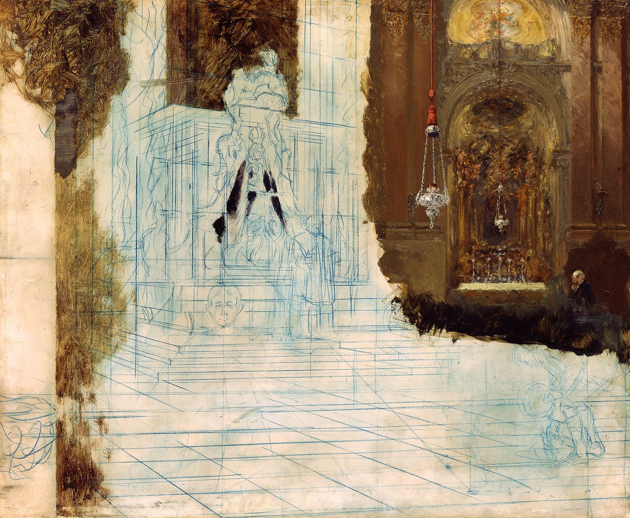 Oltář v barokním kostele. Nedokončeno od Adolph Menzel