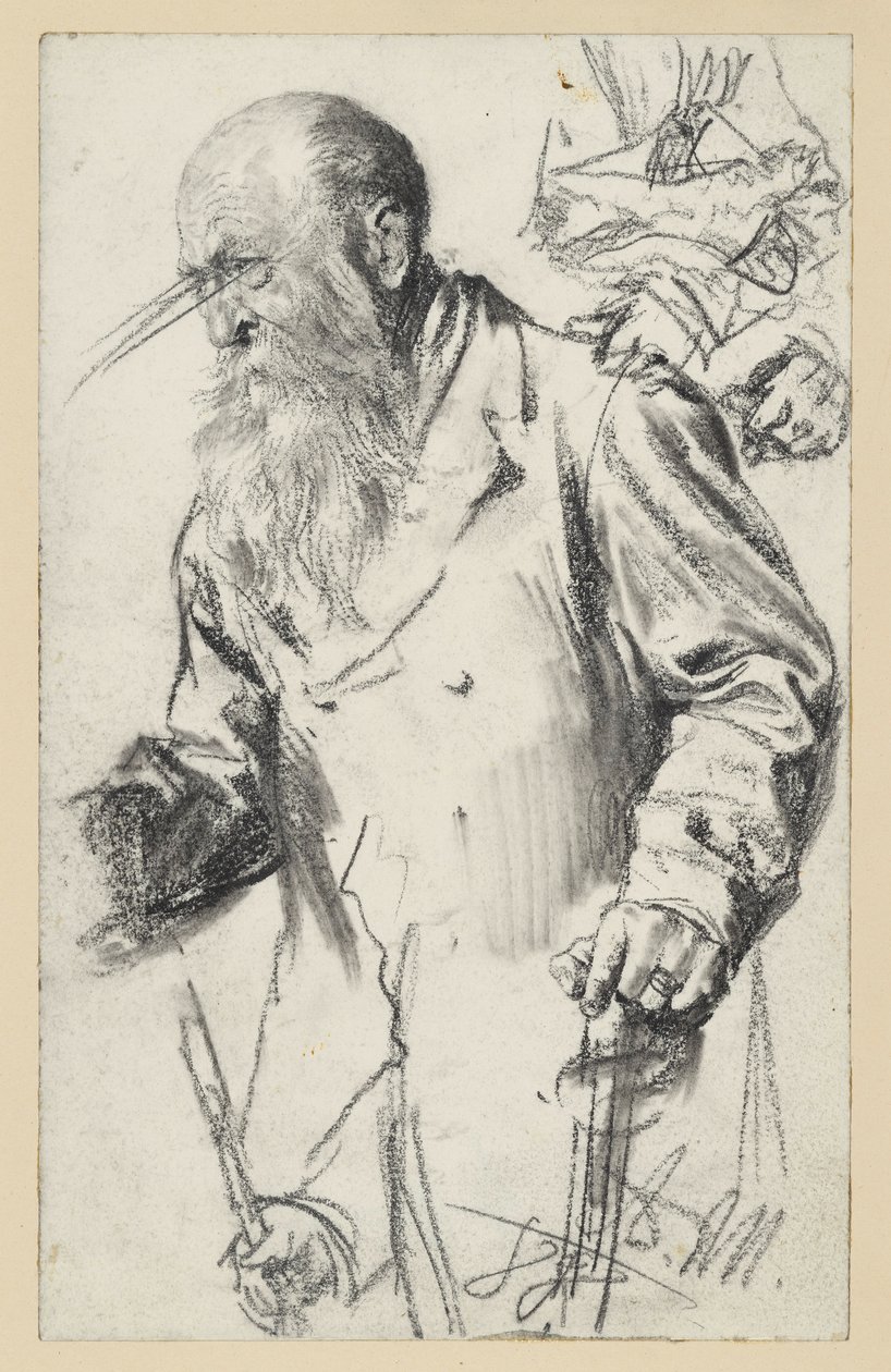 Starý vousatý muž v sukni u tyče, některé detaily se opakují od Adolph Menzel