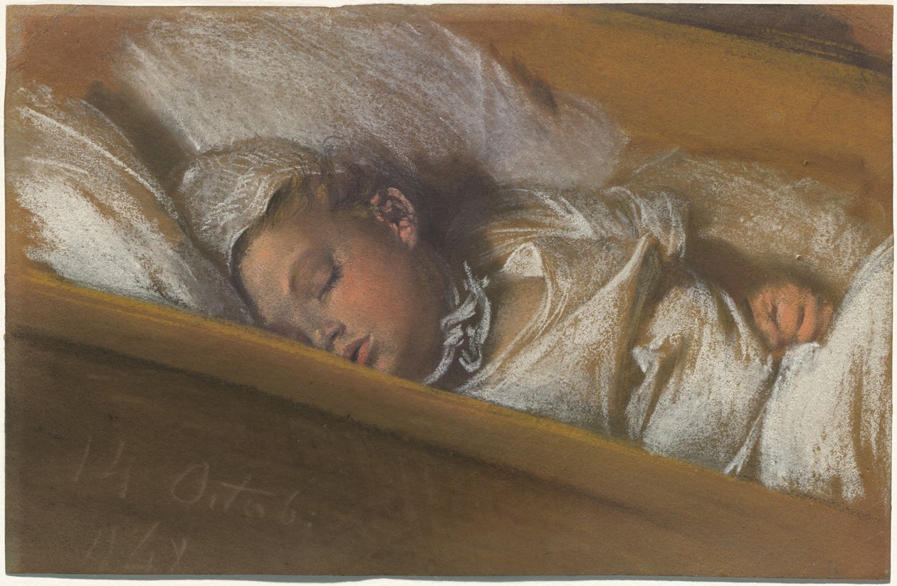 Dítě spí ve své postýlce od Adolph Menzel
