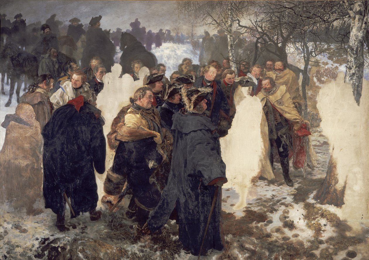 Projev Fridricha Velikého k jeho generálům před bitvou u Leuthenu roku 1757. Nedokončeno od Adolph Menzel