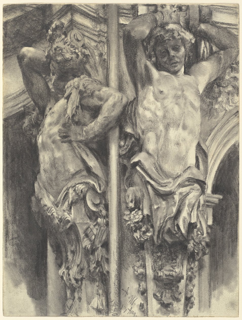 Atlanti na nástěnném pavilonu drážďanského Zwingeru od Adolph Menzel