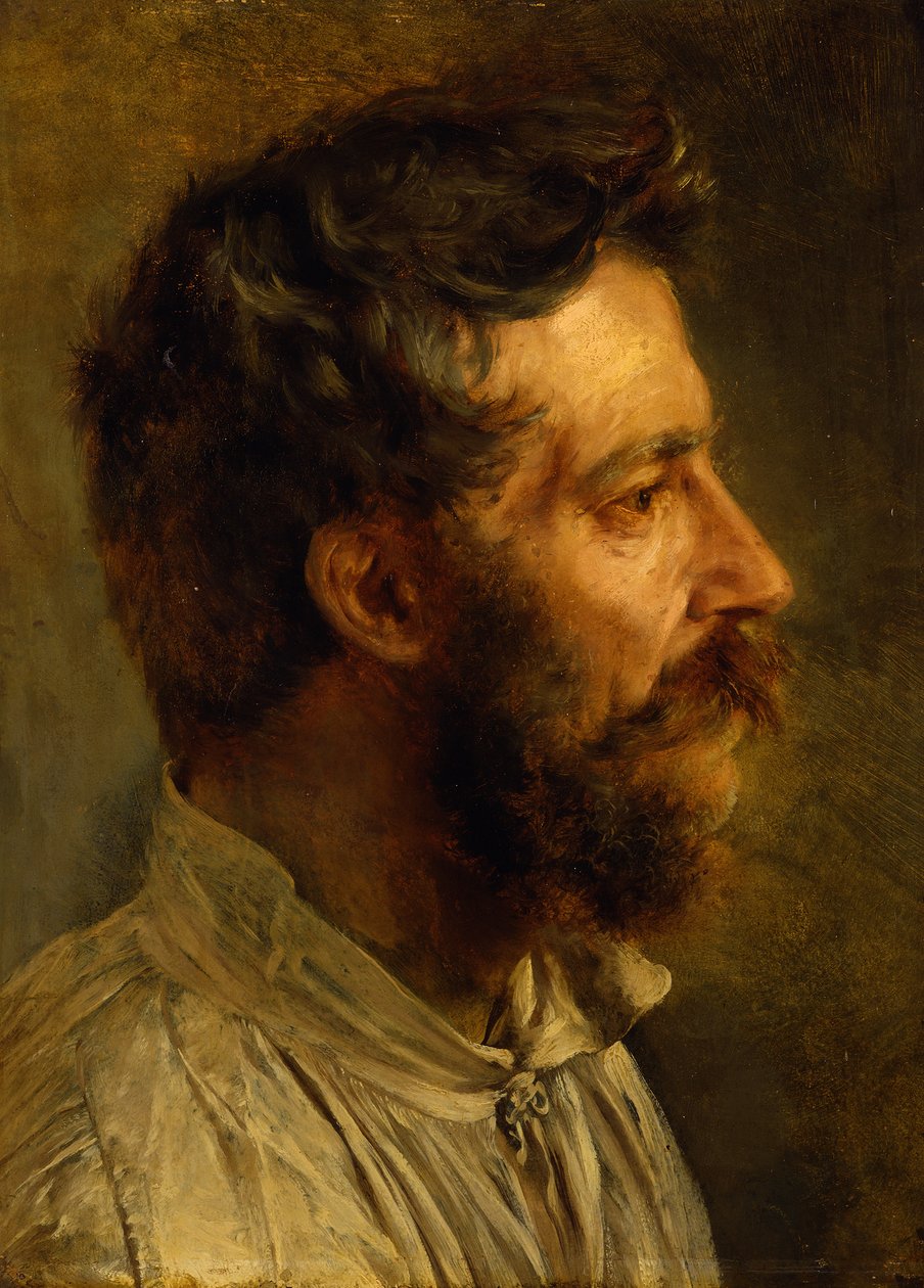 Profil vousaté hlavy dělníka od Adolph Menzel