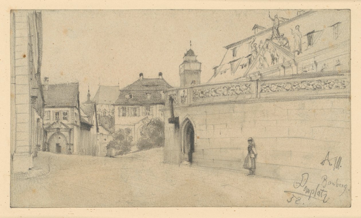 Bamberg. Náměstí u katedrály mezi ulicemi Domplatz 1 a Domkranz směrem na jih od Adolph Menzel