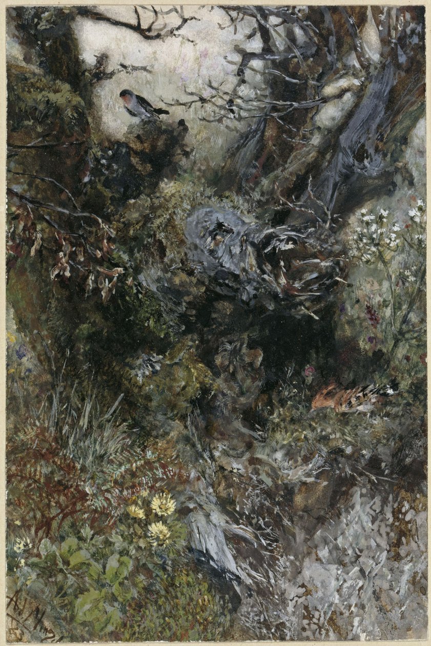 Pařez s červenkou a dudkem. Z „Dětského alba“ od Adolph Menzel