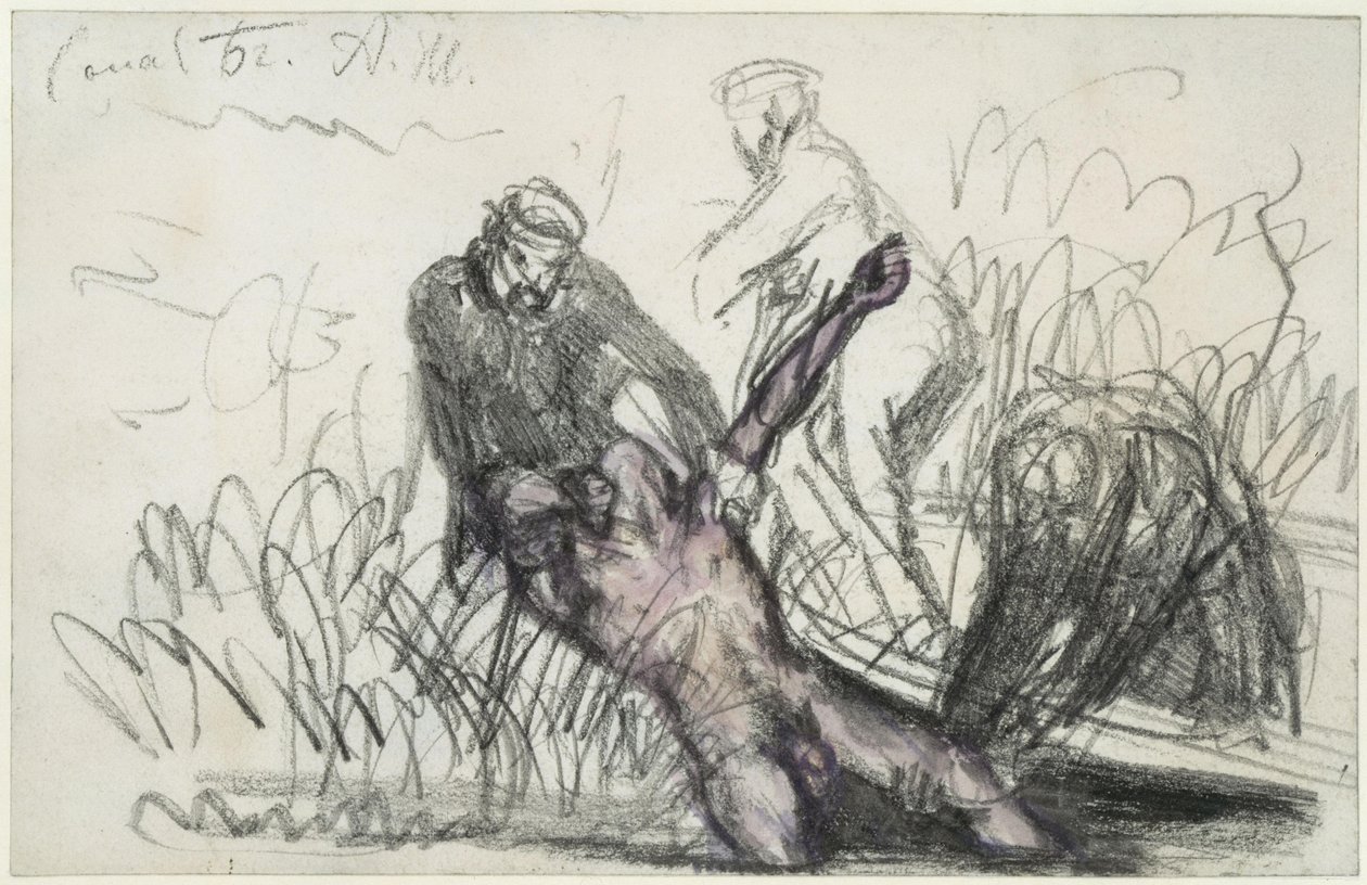 Vyzdvižení mužského těla z Landwehrkanalu (c) od Adolph Menzel