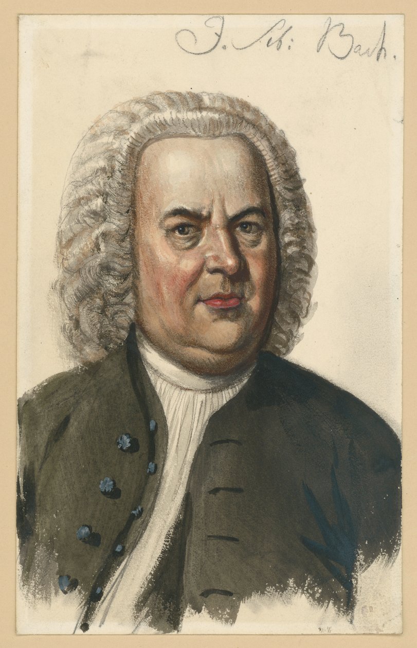 Portrét Johanna Sebastiana Bacha, busta zepředu podle obrazu Eliase Gottloba Haussmanna od Adolph Menzel