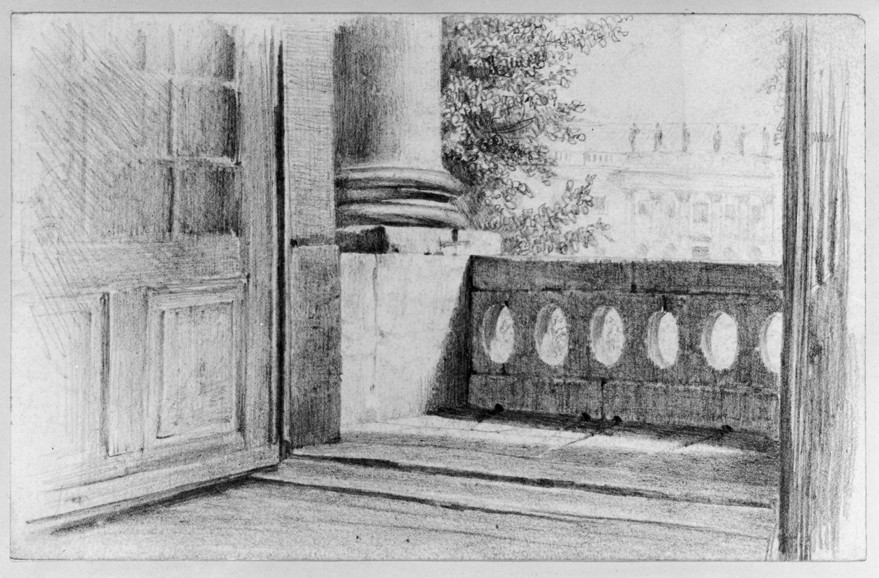 Pohled z Královské knihovny na střední výstupek východní boční stěny opery v Berlíně od Adolph Menzel