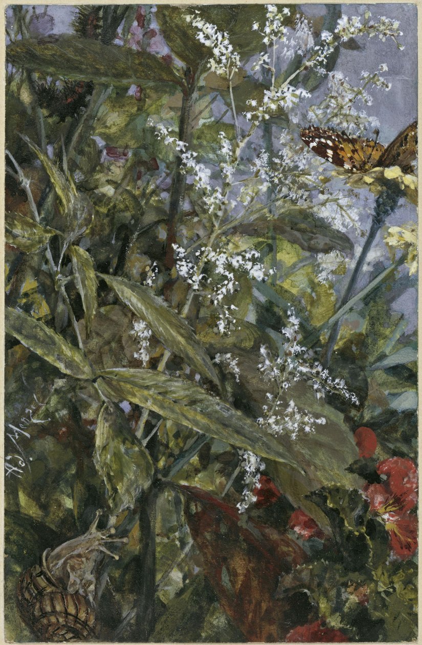 Květiny s motýlem a šnekem. Z „Dětského alba“ od Adolph Menzel