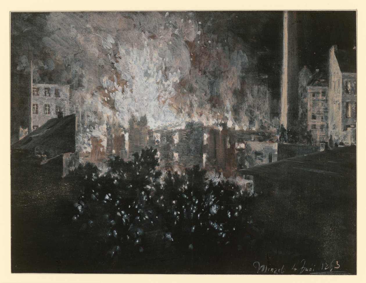 Požár domu od Adolph Menzel