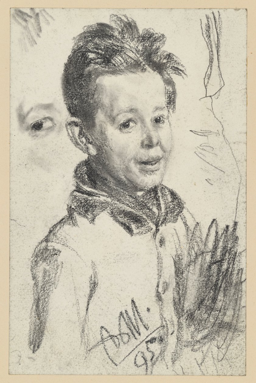 Poprsí chlapce obráceného doprava, studie očí od Adolph Menzel