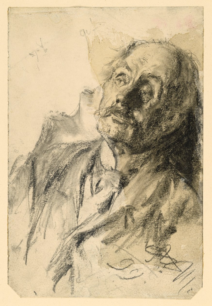 Portrét staršího muže s knírkem, nakloněného doprava od Adolph Menzel